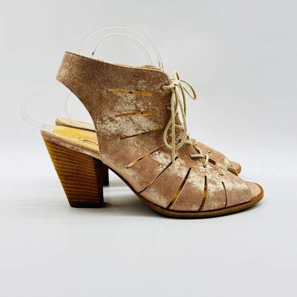 Paul Green Shoes Womens 7.5 Gold Leather Causal Cage Lace Up Open Toe Sandals - Picture 1 of 12